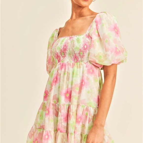 Josie Puff Sleeve Square Neck Floral Mini Dress - Picture 2 of 9